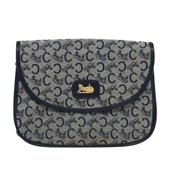 CELINE C Sulky Shoulder Bag Canvas Navy Gold - Picture 2 of 12